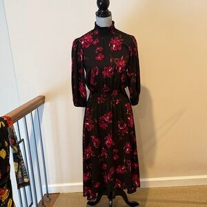 Nanette Lepore Black and Pink Floral Long Sleeve Dress